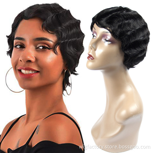 cheap price short retro human hair sewing machine wig for black women, 100% human hair wig sewing machine made wholesale